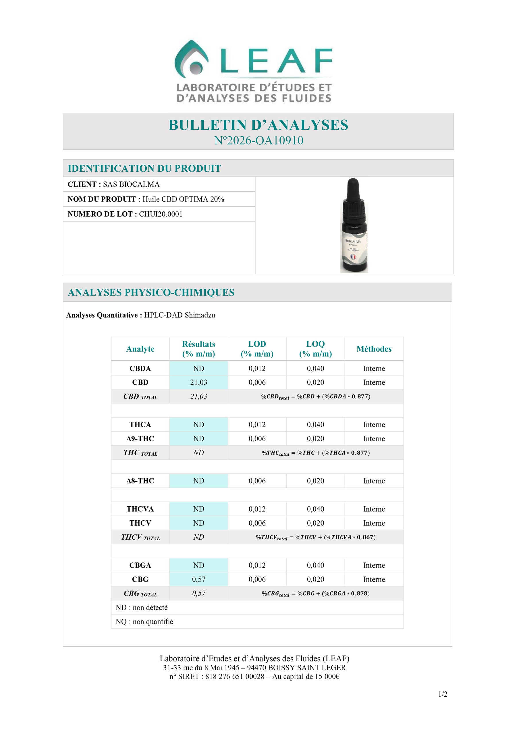 Bulletin d'analyses — page 1
