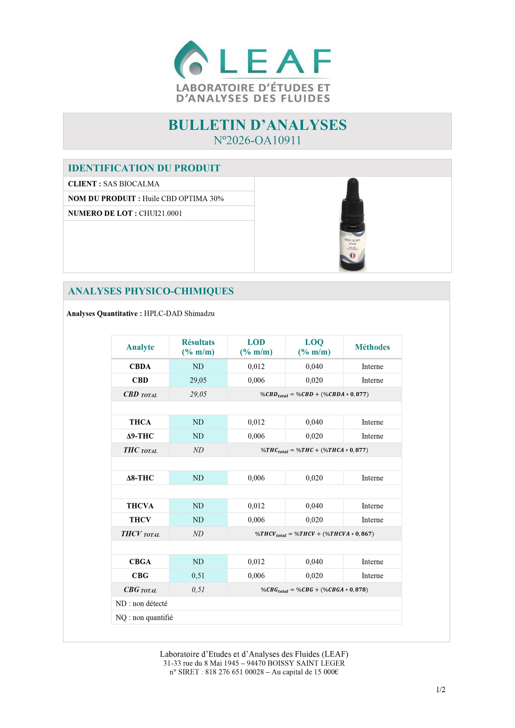 Bulletin d'analyses — page 1